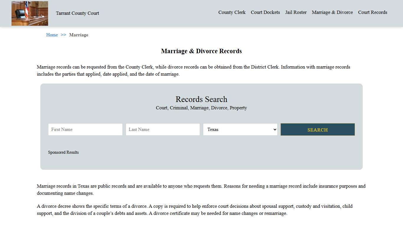 Marriage & Divorce Records | Tarrant County Court