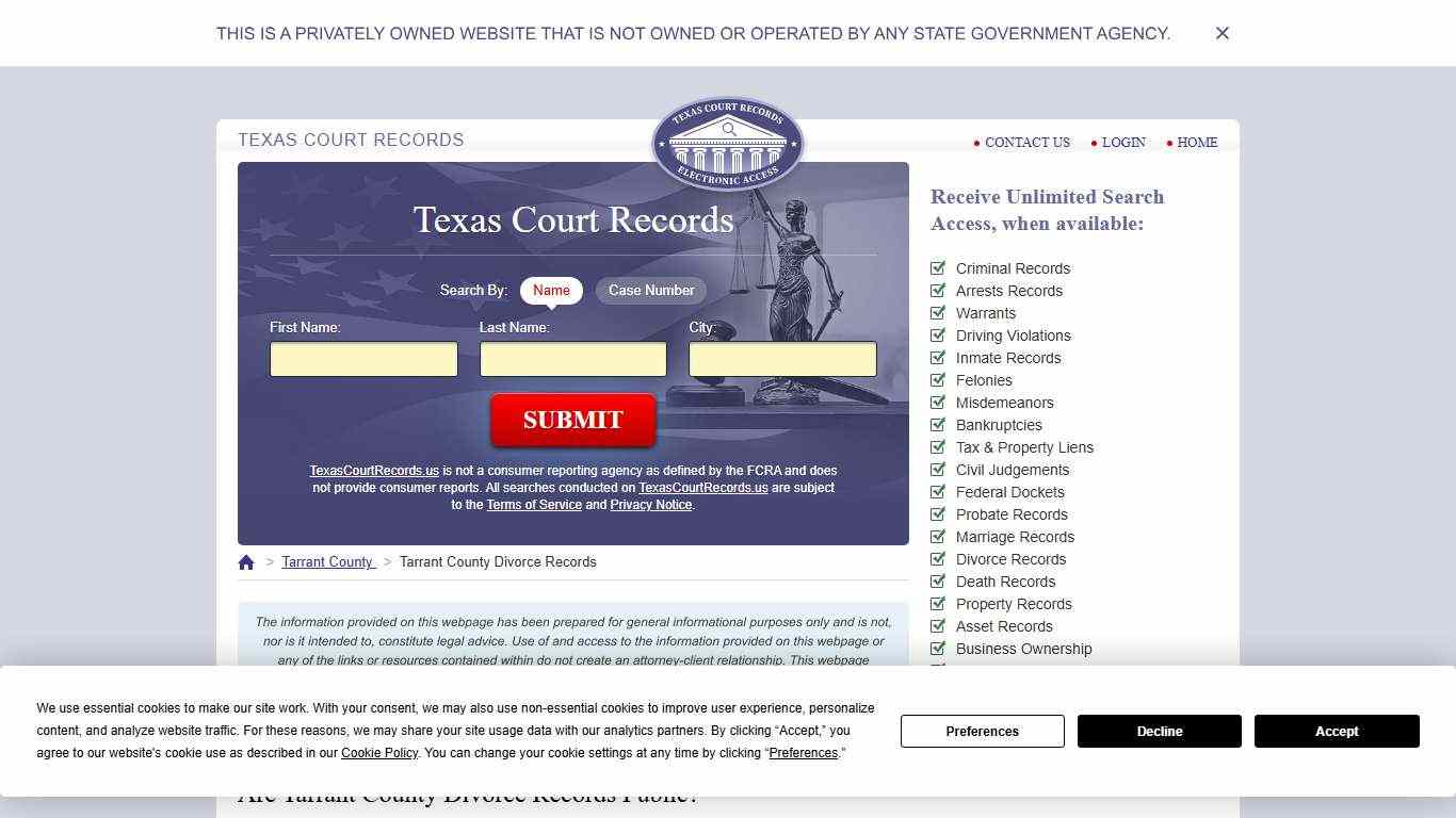 Tarrant County Divorce Records | TexasCourtRecords.us