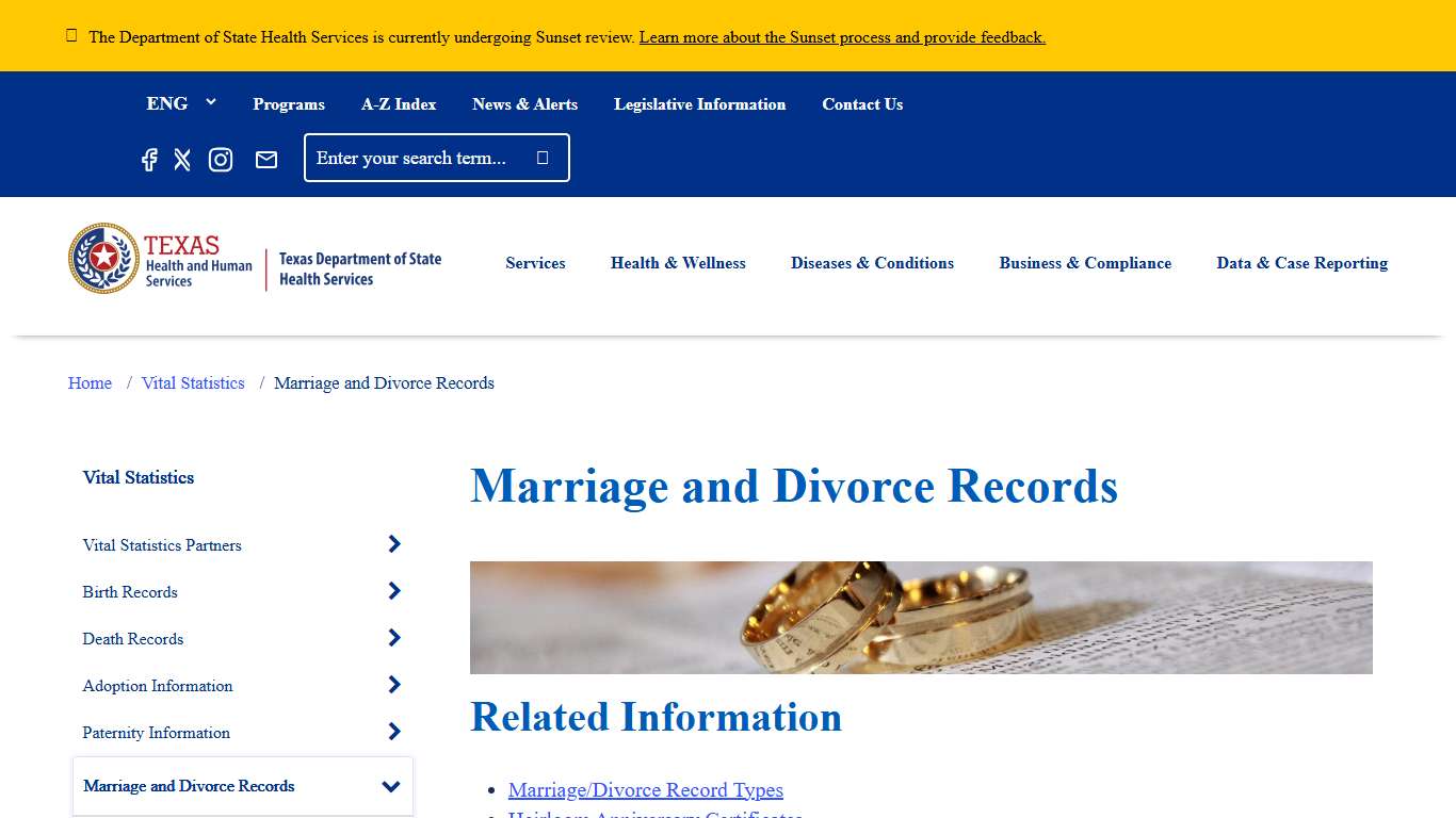 Marriage and Divorce Records | Texas DSHS